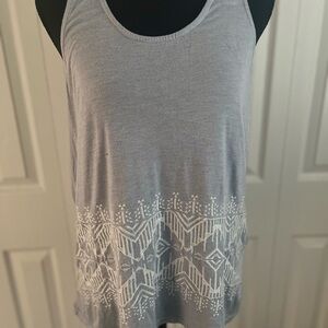 Doe & Rae Light Heathered Blue Tank with White Embroidered Hem